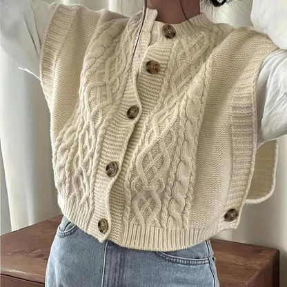 WarmFit - Dames Kabelgebreid Vest - Met Knopen, Mouwloos Ontwerp