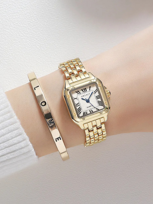 Lunelle Dames Horloge Met Vierkante Kast Goud