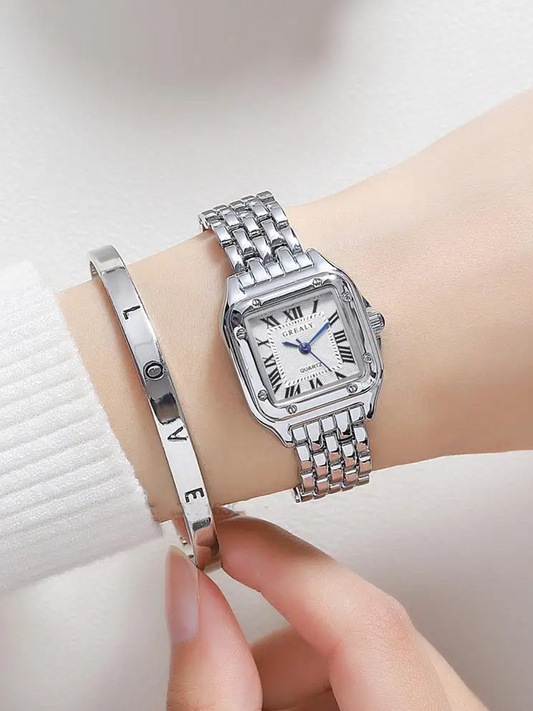 Lunelle Dames Horloge Met Vierkante Kast Zilver
