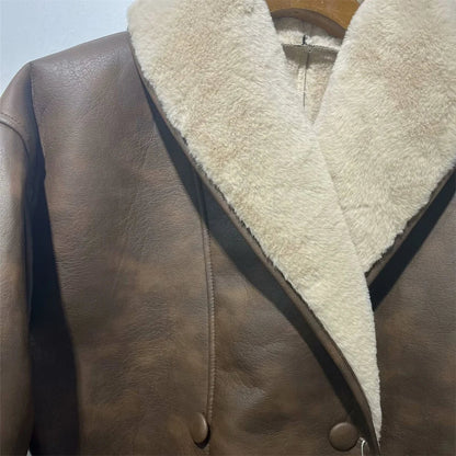 Dina Luxe Windjack van Leer en Wol voor Dames voor Herfst en Winter