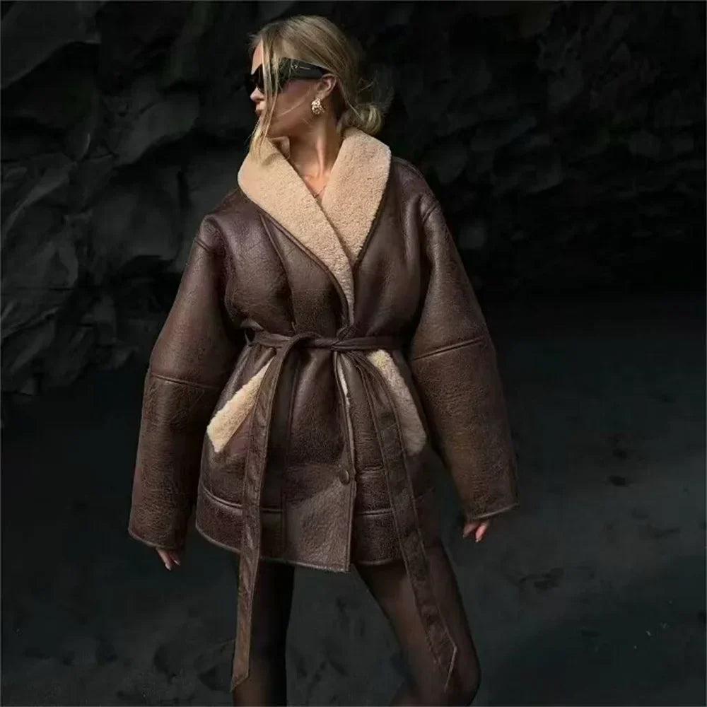Dina Luxe Windjack van Leer en Wol voor Dames voor Herfst en Winter