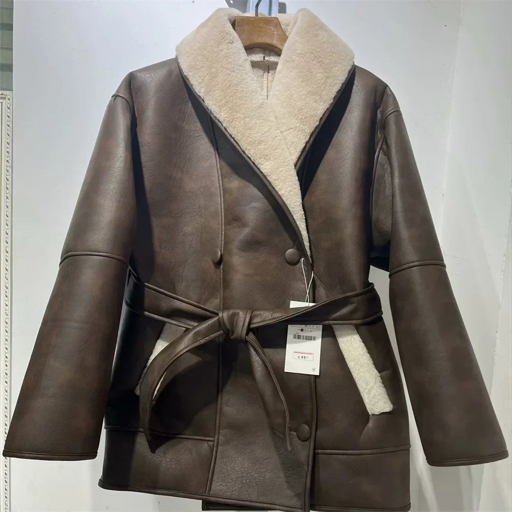Dina Luxe Windjack van Leer en Wol voor Dames voor Herfst en Winter